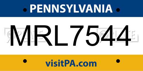 MRL7544 Pennsylvania License Plate