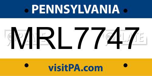 MRL7747 Pennsylvania License Plate