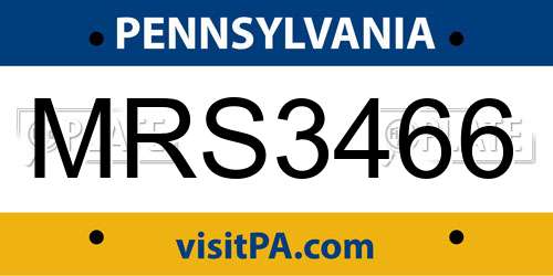 MRS3466 Pennsylvania License Plate
