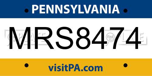 MRS8474 Pennsylvania License Plate