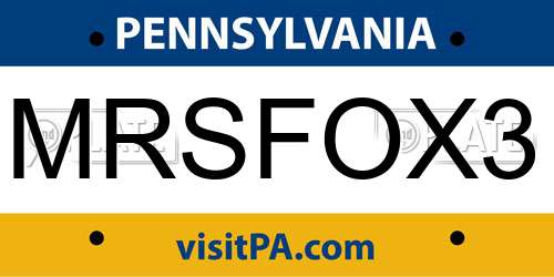 MRSFOX3 Pennsylvania License Plate