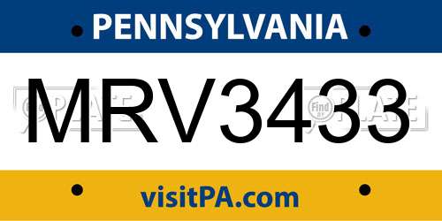 MRV3433 Pennsylvania License Plate