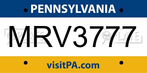 MRV3777 Pennsylvania License Plate