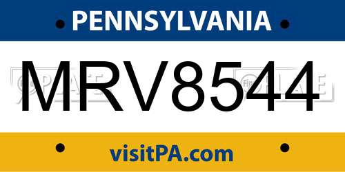 MRV8544 Pennsylvania License Plate