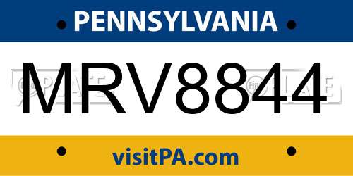 MRV8844 Pennsylvania License Plate