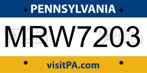 MRW7203 Pennsylvania License Plate