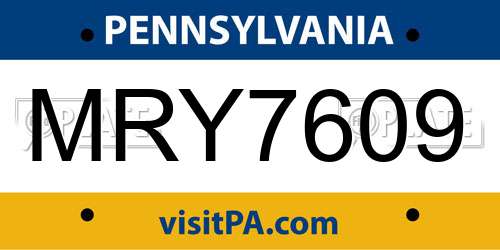 MRY7609 Pennsylvania License Plate