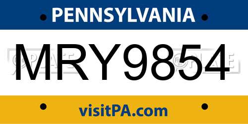 MRY9854 Pennsylvania License Plate