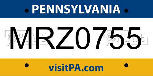 MRZ0755 Pennsylvania License Plate