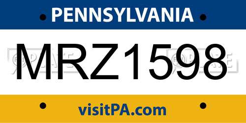 MRZ1598 Pennsylvania License Plate