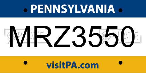 MRZ3550 Pennsylvania License Plate