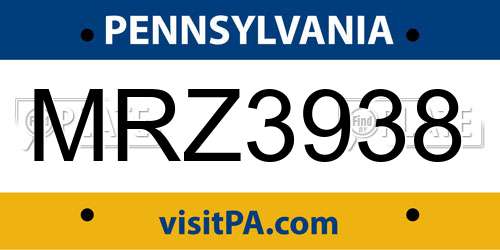 MRZ3938 Pennsylvania License Plate