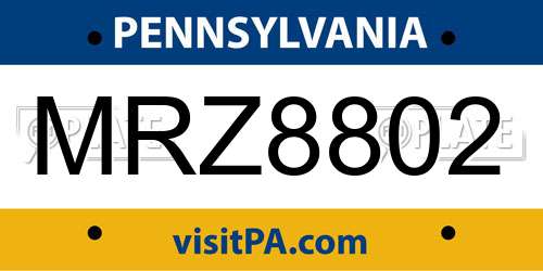 MRZ8802 Pennsylvania License Plate