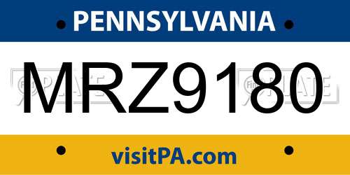 MRZ9180 Pennsylvania License Plate