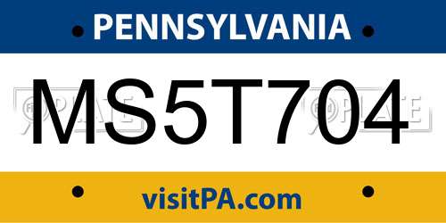 MS5T704 Pennsylvania License Plate