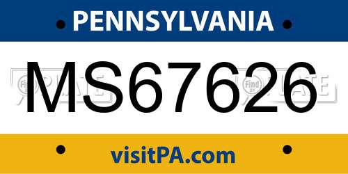 MS67626 Pennsylvania License Plate