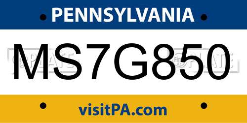 MS7G850 Pennsylvania License Plate