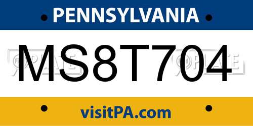 MS8T704 Pennsylvania License Plate