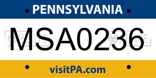 MSA0236 Pennsylvania License Plate