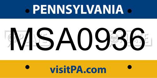 MSA0936 Pennsylvania License Plate