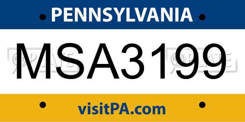 MSA3199 Pennsylvania License Plate