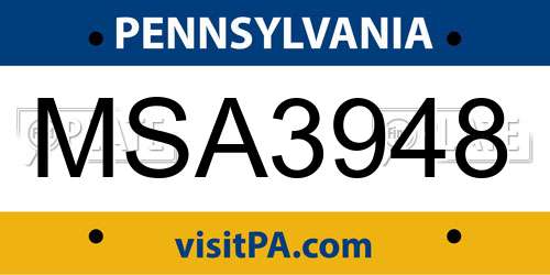 MSA3948 Pennsylvania License Plate