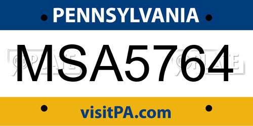 MSA5764 Pennsylvania License Plate