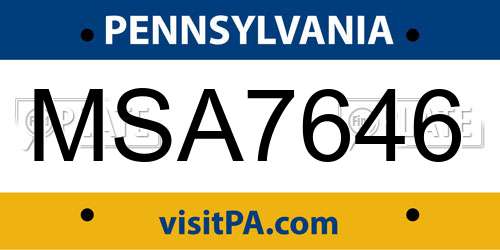 MSA7646 Pennsylvania License Plate