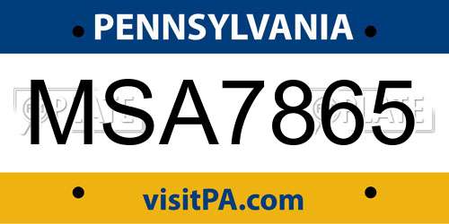 MSA7865 Pennsylvania License Plate