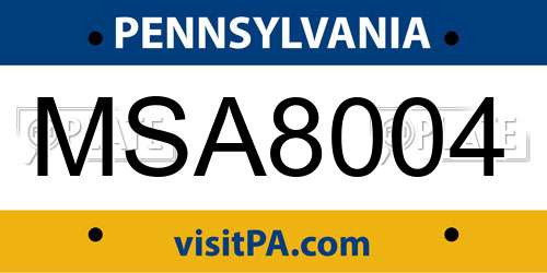 MSA8004 Pennsylvania License Plate
