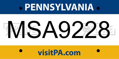 MSA9228 Pennsylvania License Plate