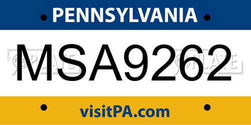 MSA9262 Pennsylvania License Plate