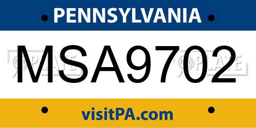 MSA9702 Pennsylvania License Plate