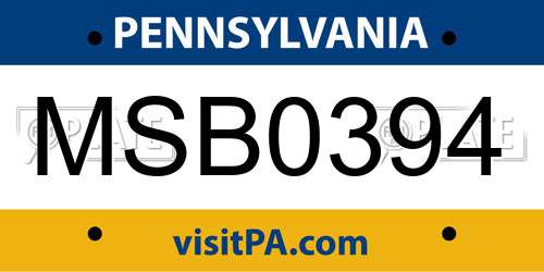 MSB0394 Pennsylvania License Plate