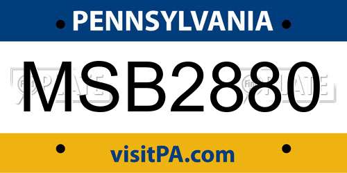 MSB2880 Pennsylvania License Plate