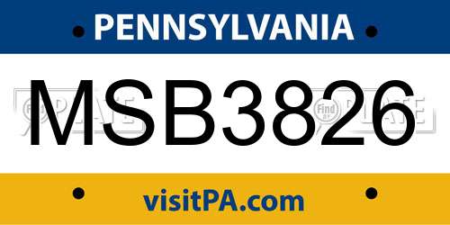 MSB3826 Pennsylvania License Plate