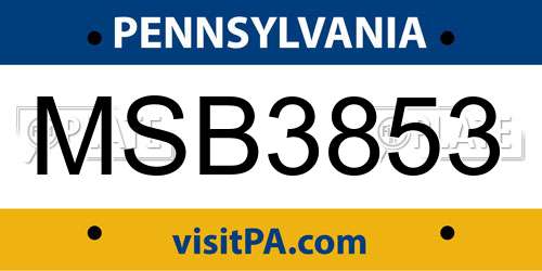 MSB3853 Pennsylvania License Plate