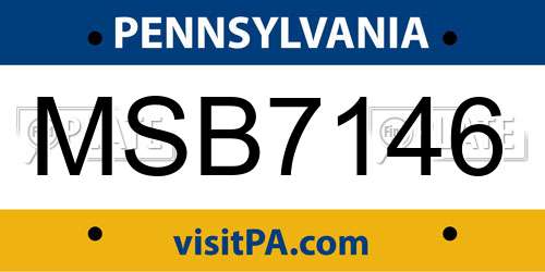 MSB7146 Pennsylvania License Plate