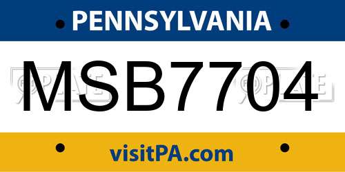 MSB7704 Pennsylvania License Plate