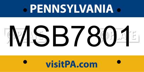 MSB7801 Pennsylvania License Plate