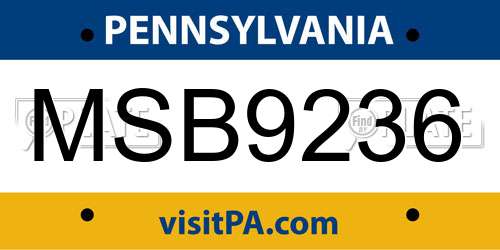MSB9236 Pennsylvania License Plate