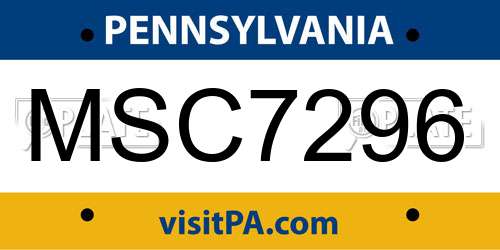 MSC7296 Pennsylvania License Plate