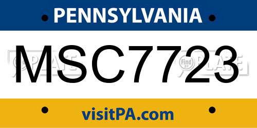 MSC7723 Pennsylvania License Plate