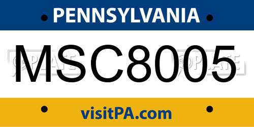 MSC8005 Pennsylvania License Plate