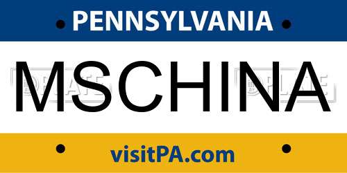 MSCHINA Pennsylvania License Plate