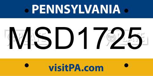 MSD1725 Pennsylvania License Plate