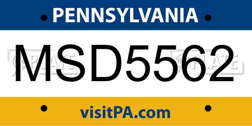 MSD5562 Pennsylvania License Plate