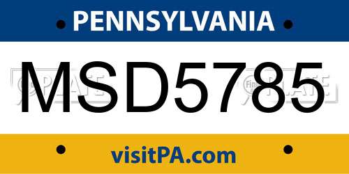 MSD5785 Pennsylvania License Plate