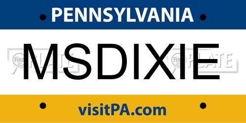 MSDIXIE Pennsylvania License Plate