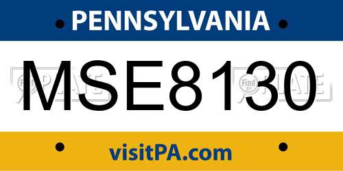 MSE8130 Pennsylvania License Plate